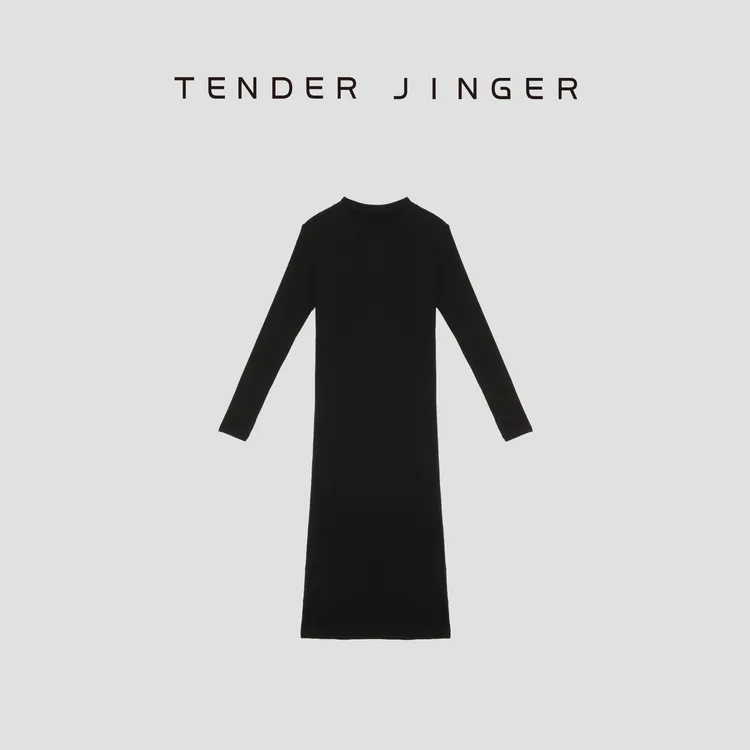 Tender Jinger修身圆领长款天丝羊毛连衣裙T53TJJ41411