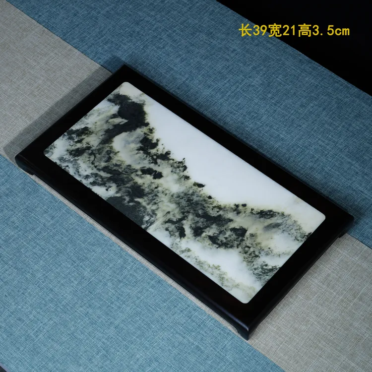 紫光檀东非黑黄檀镶嵌大理石干泡台底座