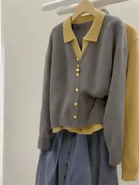 大码早秋假两件POLO领洋气纽扣显瘦时尚胖mm百搭宽松女长袖针织衫
