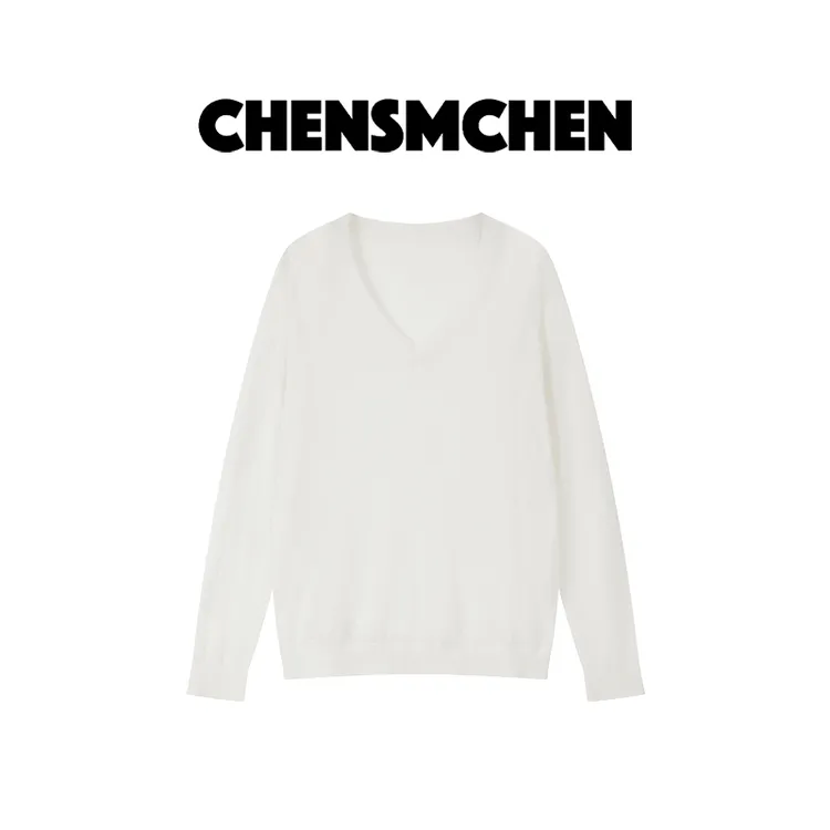 CHENSMCHEN 简约纯色V领长袖针织衫女夏季时尚百搭衬衣CSZ5098MX