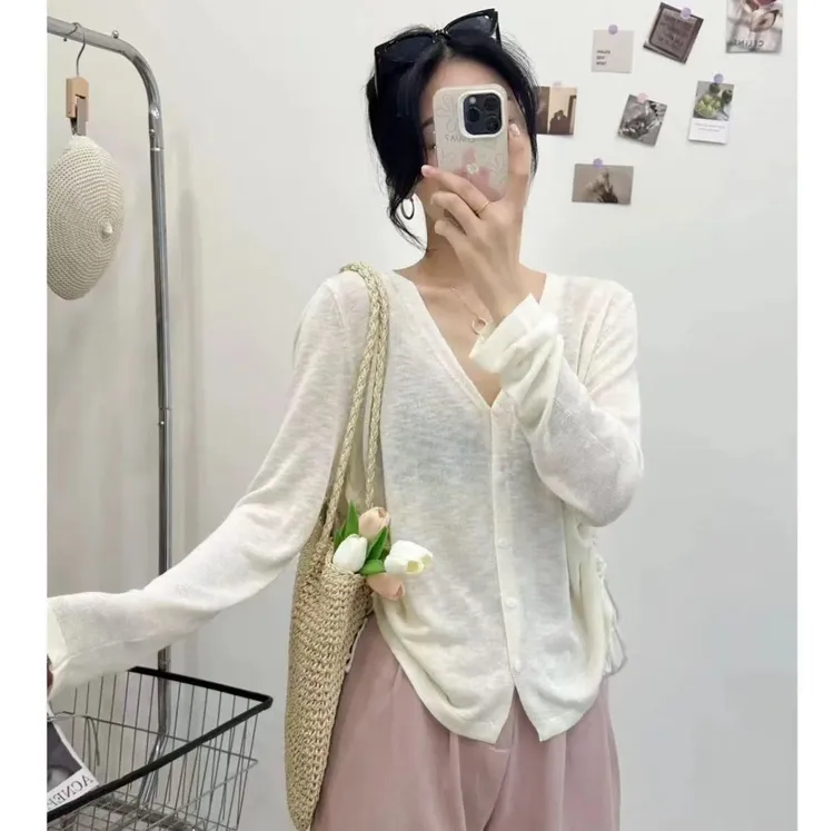 大码韩宽松防晒开衫薄款女夏季披肩外搭长袖罩衫空调衫外套G652#