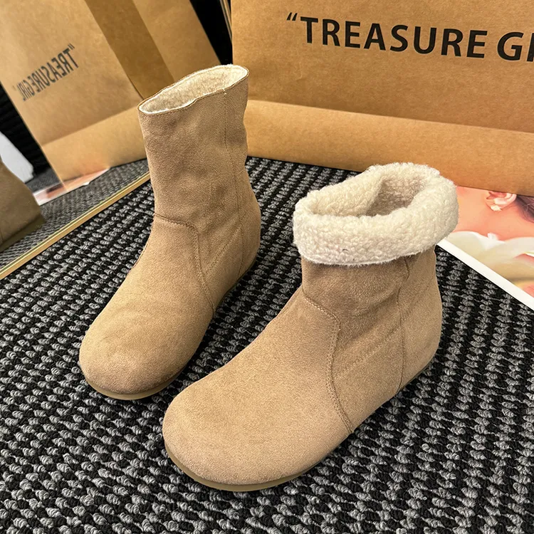 温州工厂专属6CM内增高雪地靴女2025冬季新款两穿保暖毛毛勃肯鞋复古加绒短靴