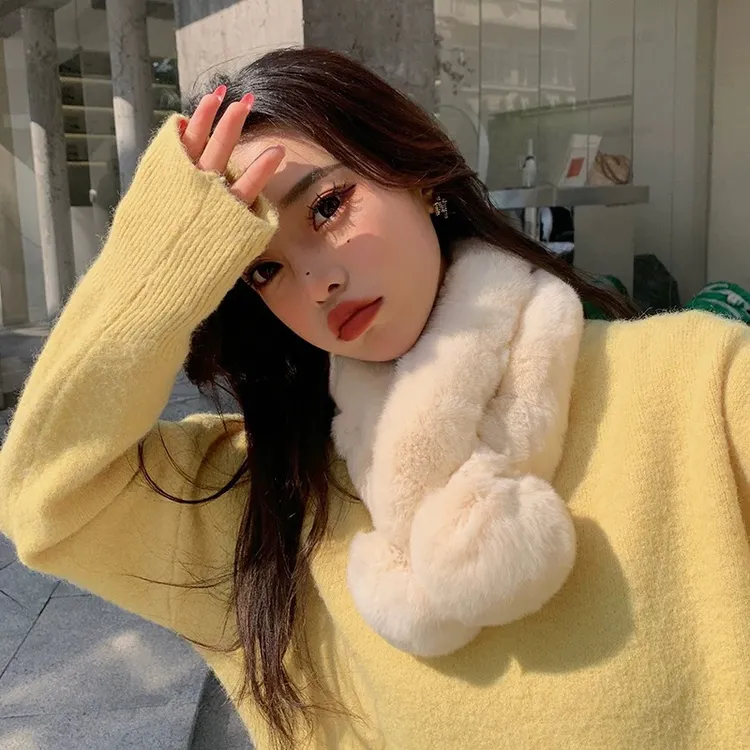 双管真兔毛围巾围脖女冬季韩版保暖加厚毛绒时尚百搭脖套