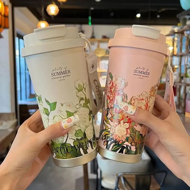 咖啡杯手握杯保温杯女士高颜值大容量水杯儿童学生吸管杯新疆包邮