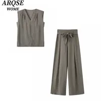 艾家新款2025夏季显瘦时尚气质高腰百搭休闲裤套装6094/6049