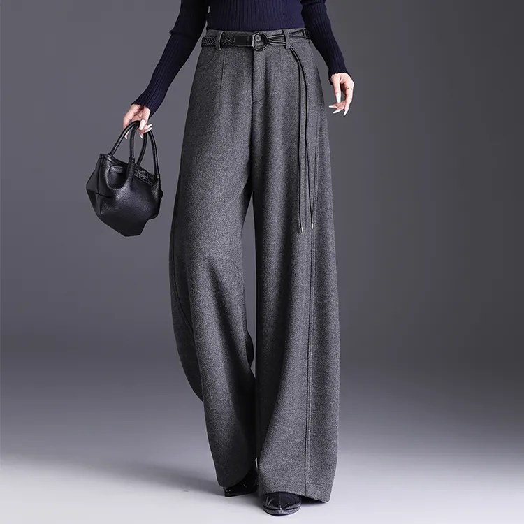 哥弟阿玛施正新款高腰阔腿休闲时尚显瘦百搭裤子女秋冬加绒加厚  