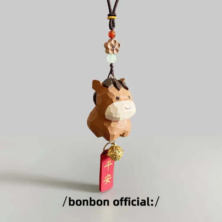 手工木雕生肖小马车挂汽车后视镜挂件挂饰车载装饰品创意可爱礼物