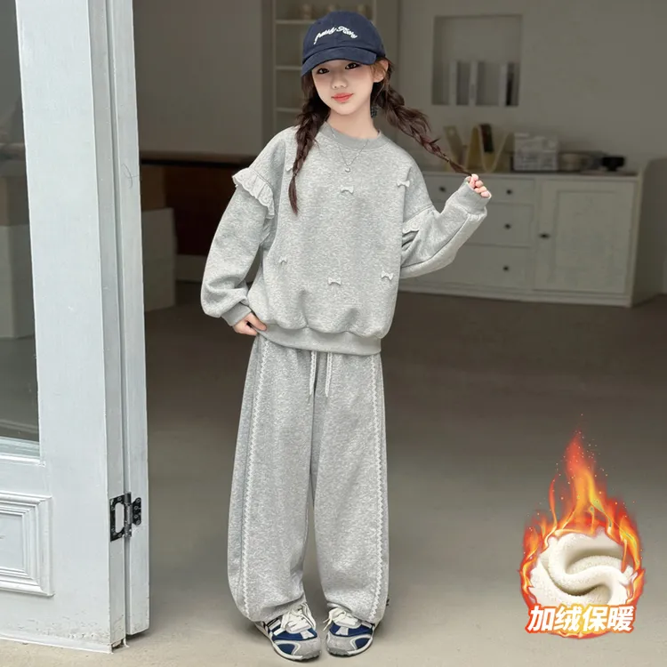 女童加绒套装秋冬2025新款洋气儿童卫衣休闲两件套中大童女孩衣服