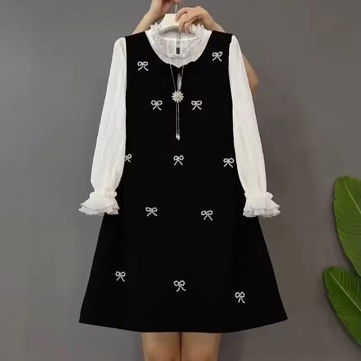 9992设计秋季气质蝴蝶结法式连衣裙新款衬衫大码套装打底衫超仙