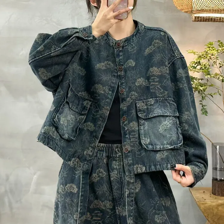 韩版短外套复古短款牛仔女休闲风休闲春秋宽松套装秋季秋冬上衣