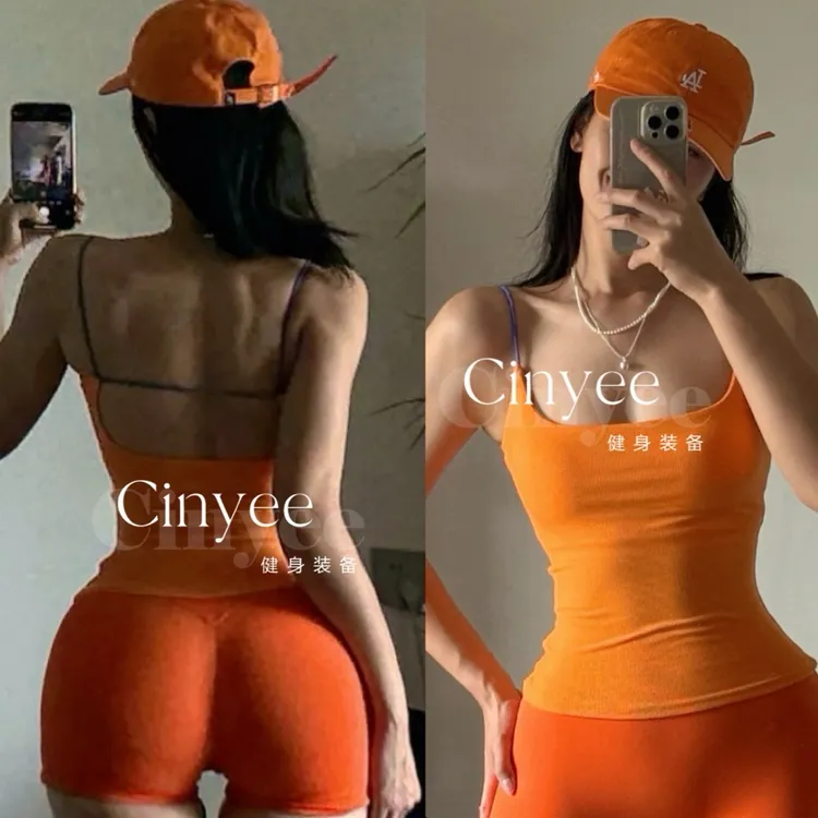 雨芯同款-春夏细肩带美背显胸外扩运动打底背心性感吊带健身服