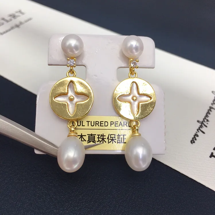 诸暨源产地天然淡水珍珠耳钉女复古四叶草水滴珍珠耳环时尚耳饰