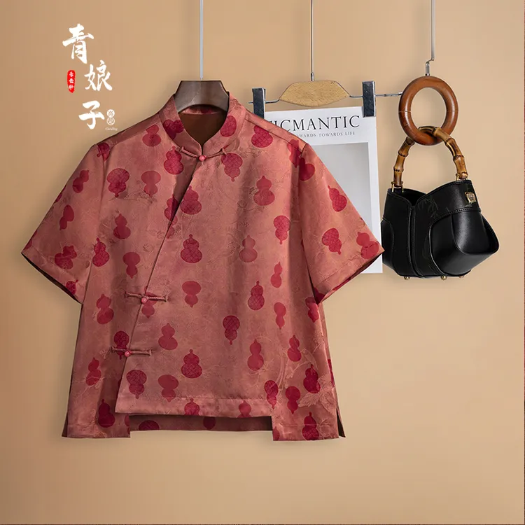 青娘子香云纱（罗裳）提花花萝新中式时尚国风百搭宽松上衣--60338