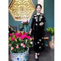 【云裳溪2025｜9月天津 新款】 传统国风黑色刺绣丝绒套装