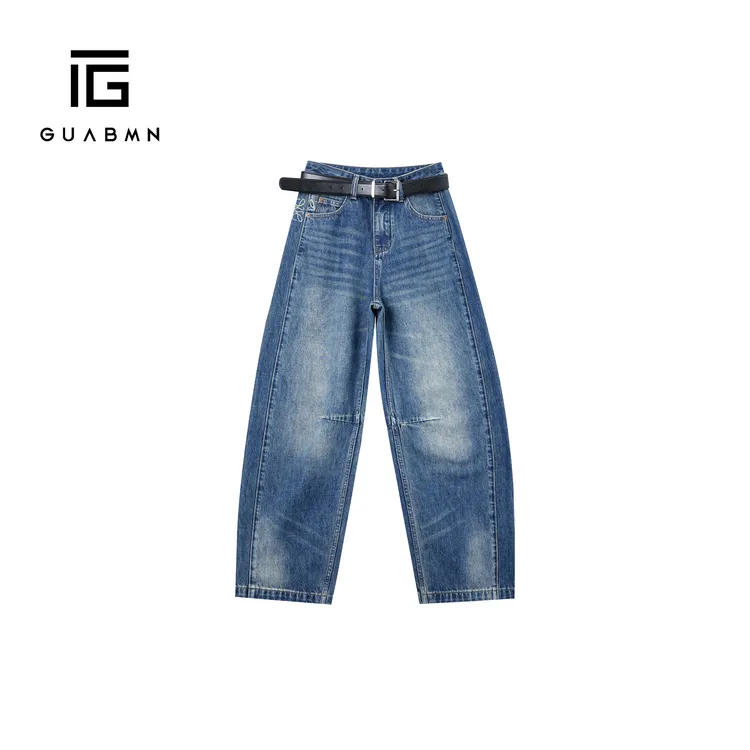 GUABMN2025秋季新款复古水洗阔腿弯刀牛仔裤宽松休闲长裤5695