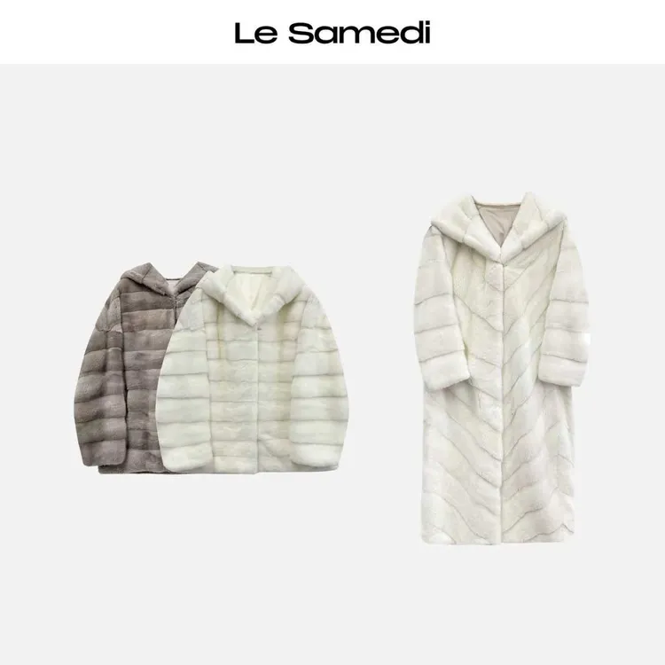 Le Samedi马油叶儿【暖月云绒】Saga皇冠级水貂毛连帽长/短外套