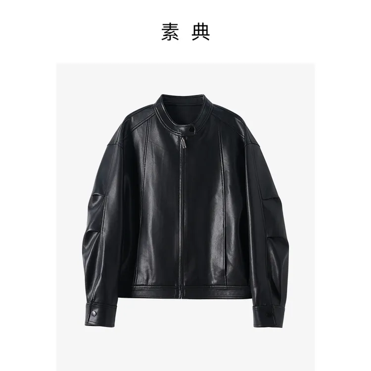 素典【休斯顿】流光风秋季短款宽松夹克时尚设计款皮衣4580