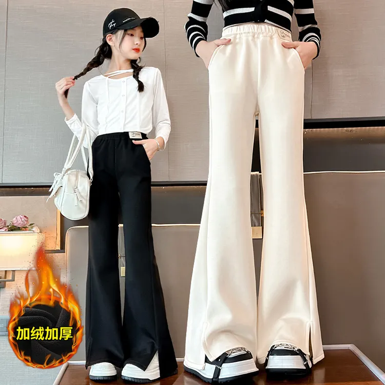 女童喇叭裤秋冬款新款秋季百搭时髦洋气大童时尚儿童加绒裤子童装