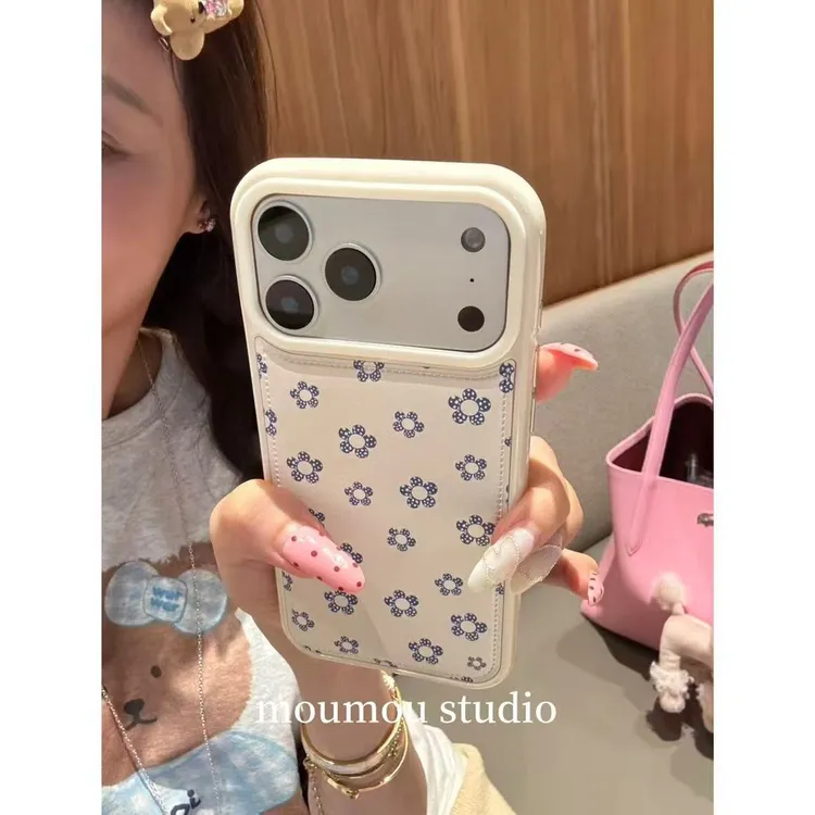 韩系ins鼓包皮纹花朵适用于17pro/16promax手机壳15保护套14