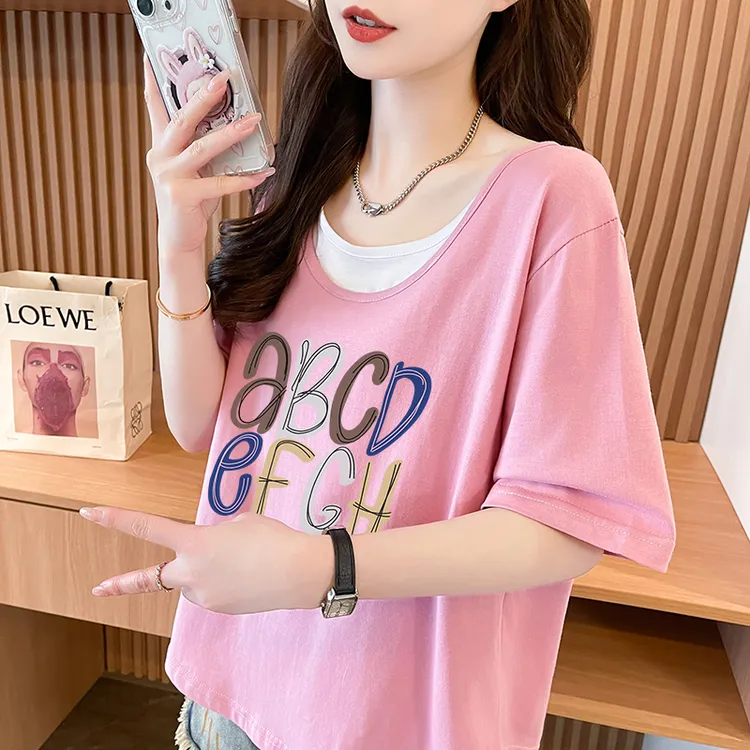 纯棉短袖t恤女夏设计感小众独特漂亮超好看短款小个子假两件上衣