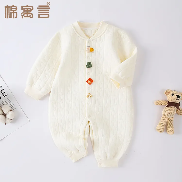 婴儿连体衣宝宝秋冬季空气层夹棉加厚三层保暖衣可爱连身哈衣爬服
