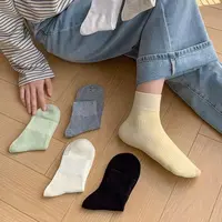 春秋款女袜清新日系竖条纹短袜奶油色低帮棉袜ins潮短筒袜T-MJAM