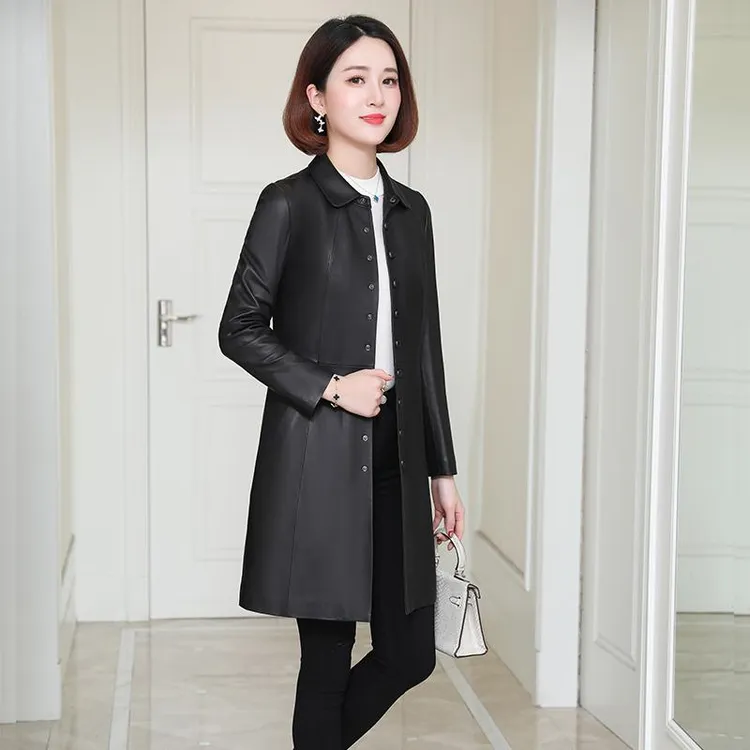 法劳格海宁真皮皮衣女2025春秋季新款修身显瘦绵羊皮风衣外套中长