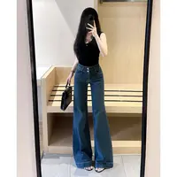 复古蓝牛仔阔腿裤女2025秋季新款高腰显瘦百搭时尚小个子微喇拖地