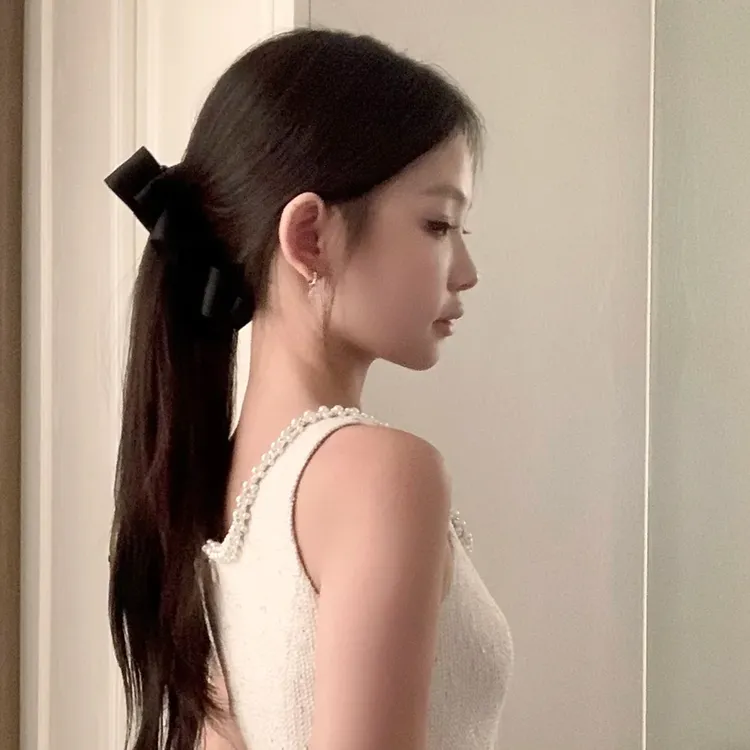 Jennie同款黑色蝴蝶结香蕉夹竖夹高马尾发夹2025年新款发量多头饰