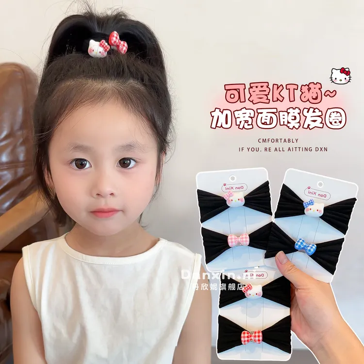儿童新款宽边面膜发圈宝宝可爱kt高弹力扎发绳皮筋头饰高马尾头绳