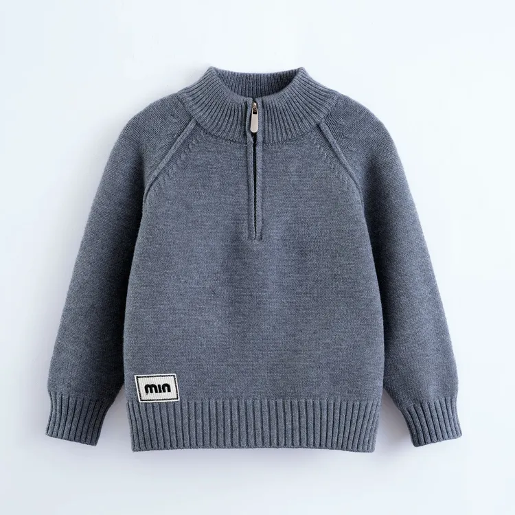 男童毛衣秋冬款加厚半拉链针织打底衫小男孩半高领百搭纯色童装