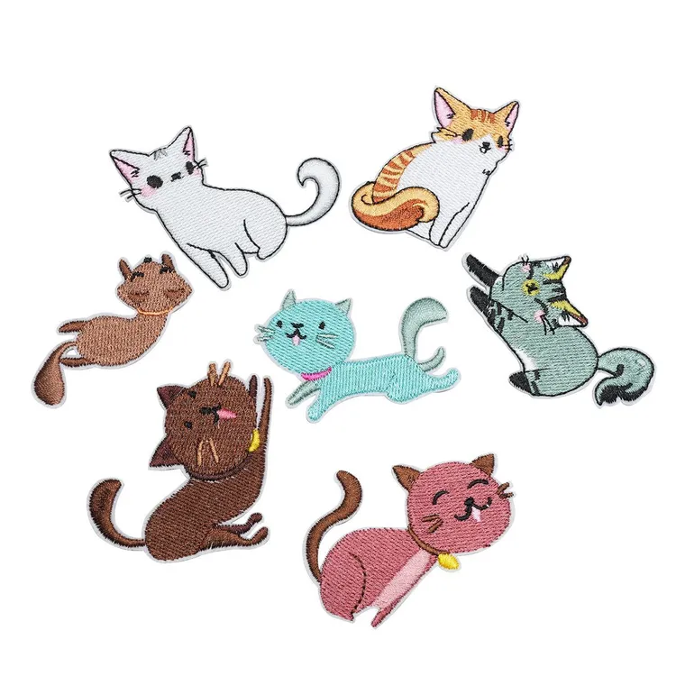  7件套卡通猫咪儿童衣服包包帽子装饰刺绣不干胶自粘免缝补丁贴