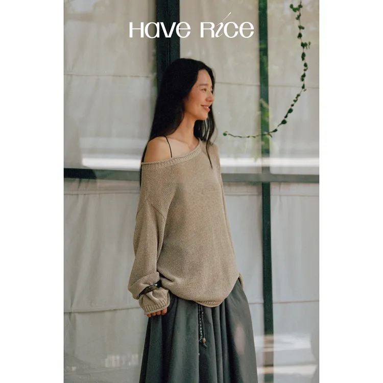 【草木絮语微透罩衫】HAVERICE饭馆 特纺棉斜肩一字领微透罩衫长袖