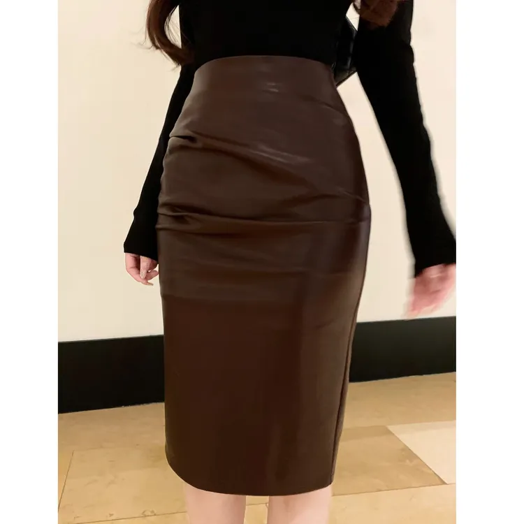 SZA【梦回南浔】秋冬新款高级感气质通勤显瘦包臀皮半身裙A-2376