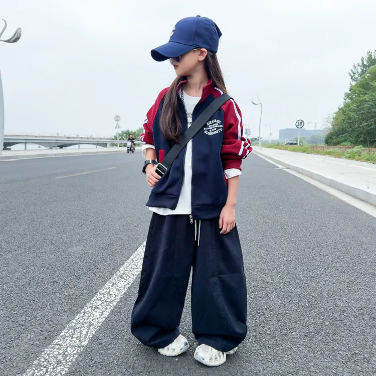 女童外套春秋2025新款儿童洋气拼色秋装女孩秋季休闲百搭弯刀长裤