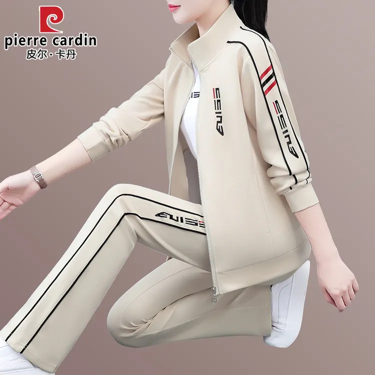 皮尔卡丹休闲运动服套装女2026新款春秋时尚妈妈立领跑步服三件套商品图