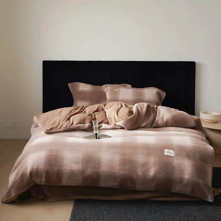 冬季美拉德复古格子加厚绵阳绒四件套保暖亲肤双面被套简约床品