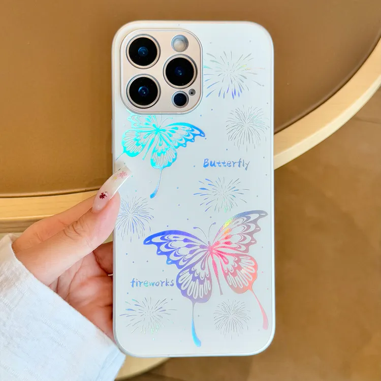 【苹果/华为/荣耀/OPPO/vivo/小米】烟花蝴蝶适用炫彩镭射女手机壳