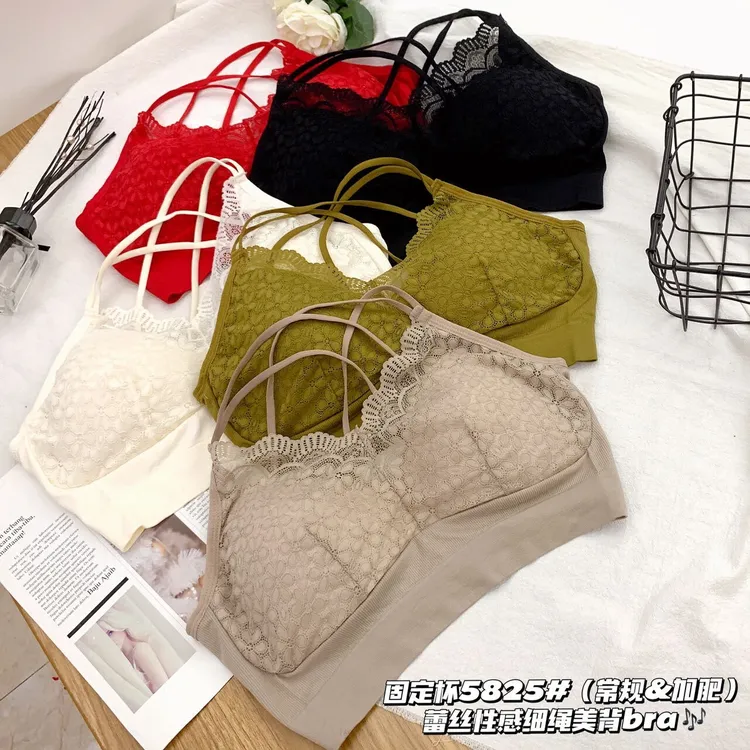 夏季新款法式蕾丝美背内衣女一体式聚拢收副乳显小大码吊带背心