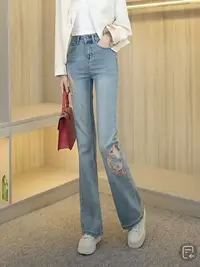 2419#微喇国风牛仔裤女显瘦高腰时尚百搭休闲复古春夏