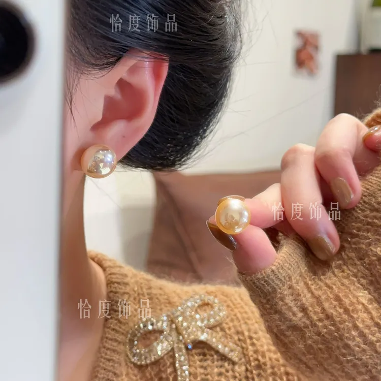 【恰度】优雅温柔香槟色馒头珠珠耳钉