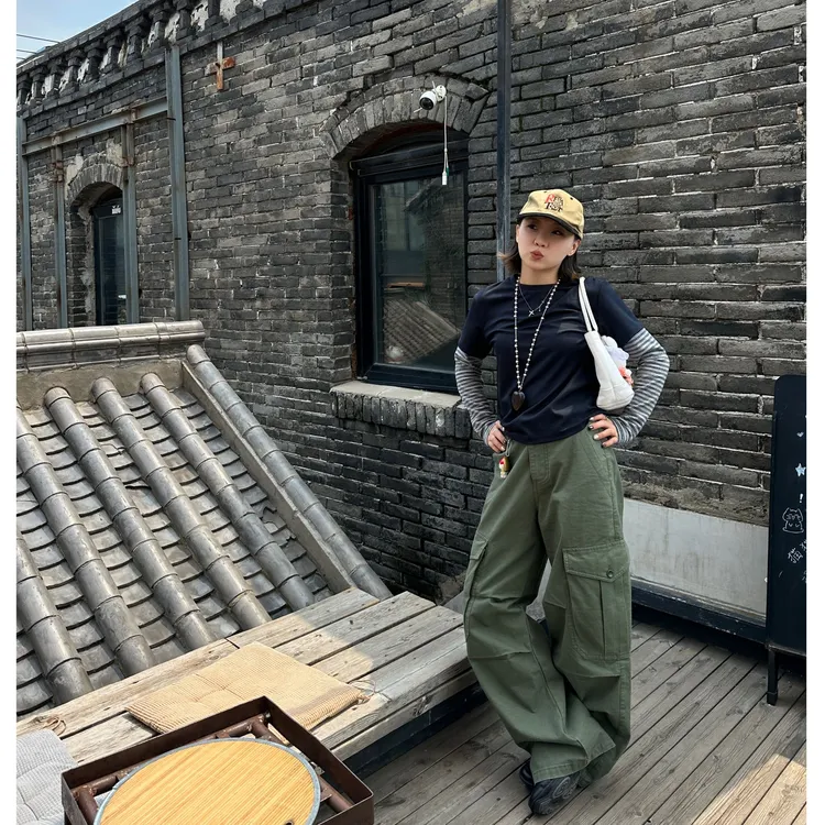 Our2【定制工装裤】美式休闲复古设计款绿工装裤【X5640】