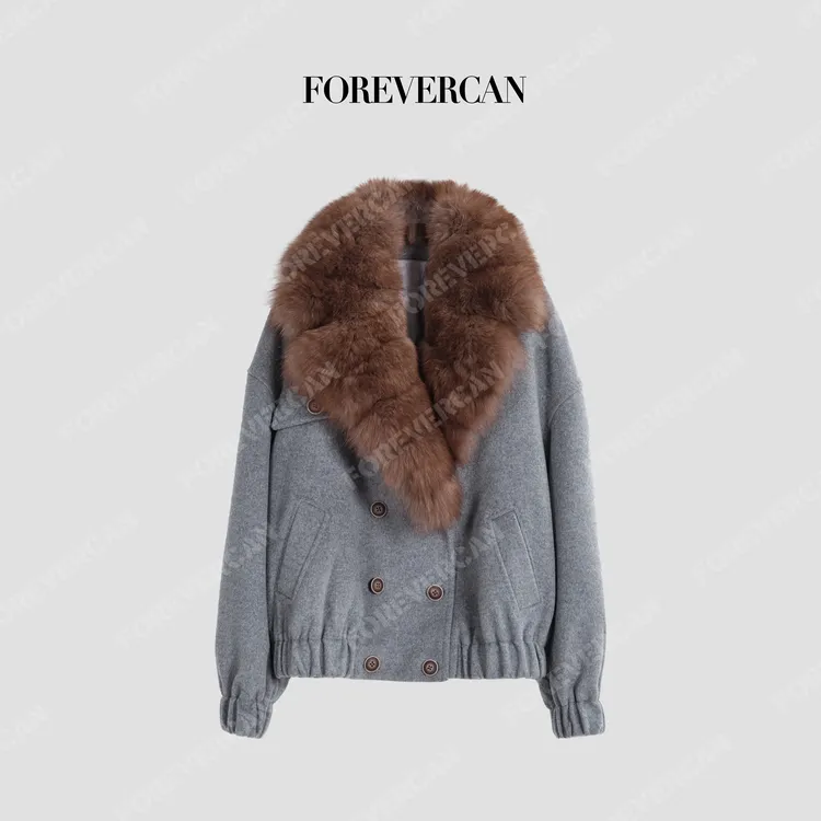 FOREVERCAN“莫斯科”鹅绒服狐狸毛领骆驼绒蚕丝羊毛呢外套 FC57660