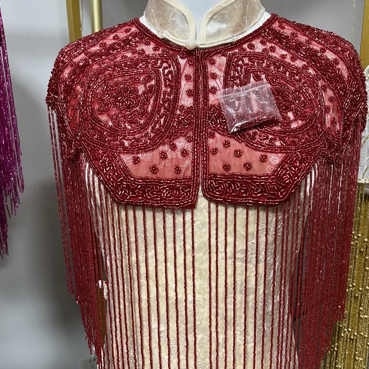 红色粉色中长款清流苏披肩旗袍汉服结婚喜娘搭配中国风