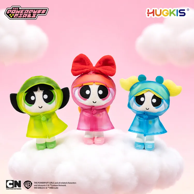 HUGKIS飞天小女警雨衣装扮毛绒挂件国潮玩具公仔可爱泡泡毛毛玩偶