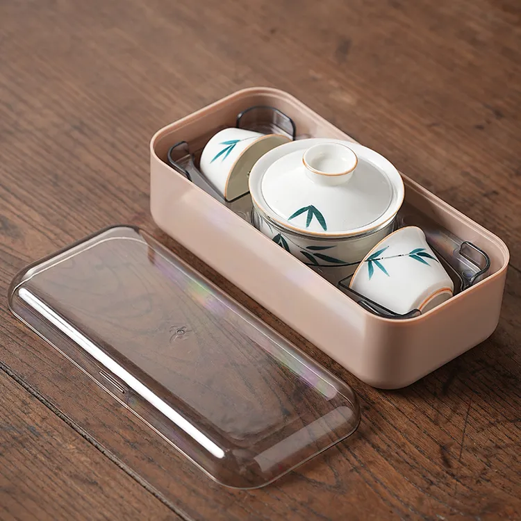 轻奢草木灰手绘二才悬停盖碗车载户外茶具套装功夫茶旅行礼品定制