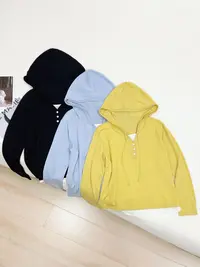 韩版百搭假两件连帽休闲衫欧若风减龄针织衫