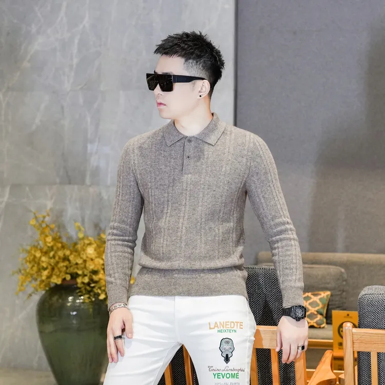 2025秋冬男士羊毛衫翻领针织衫毛衣长袖修身商务休闲打底衫83295