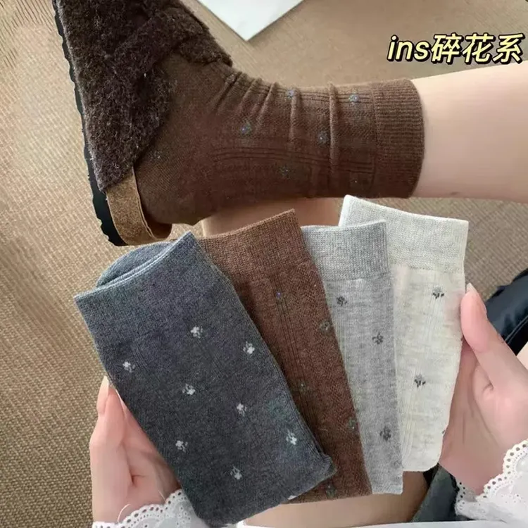 【秋冬款】韩系温柔小碎花袜子女款中筒袜ins风百搭堆堆袜长筒袜