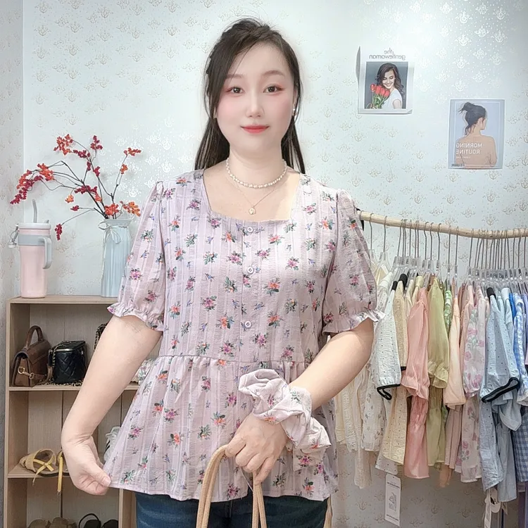 定制大码女装气质中长款遮肚短袖衬衫